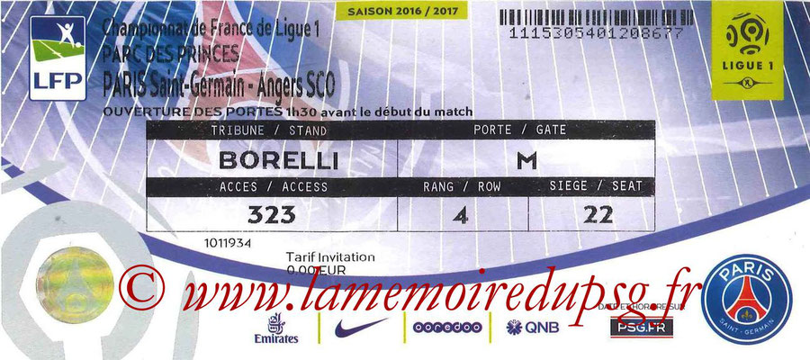Tickets  PSG-Angers  2016-17