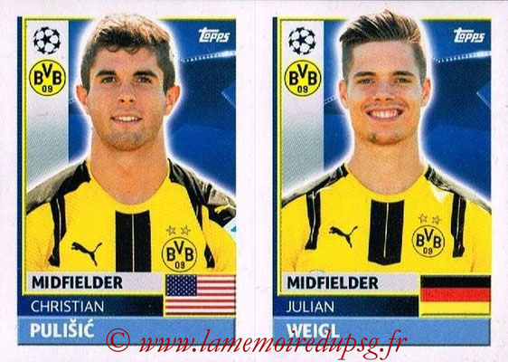 2016-17 - Topps UEFA Champions League Stickers - N° DOR 12-13 - Julian WEIGL + Christian PULISIC (Borussia Dortmund)