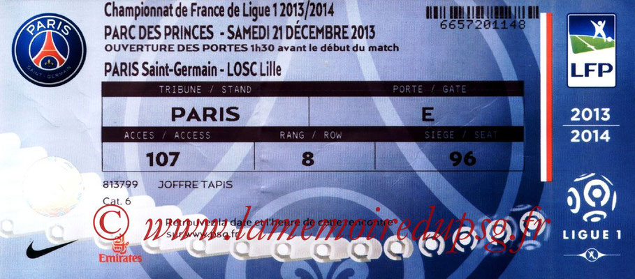 Tickets  PSG-Lille  2013-14