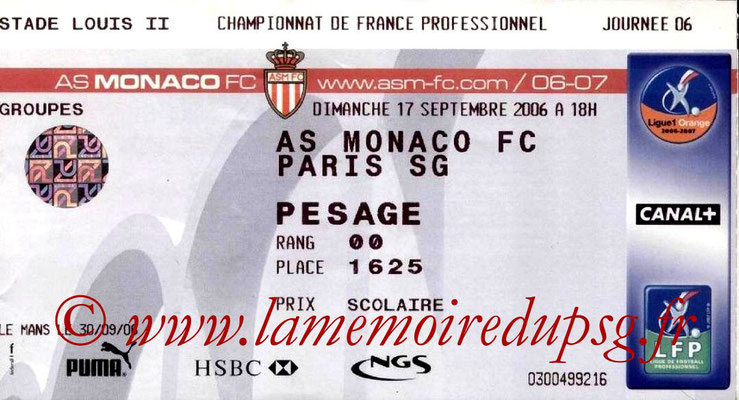 Tickets  Monaco-PSG  2006-07