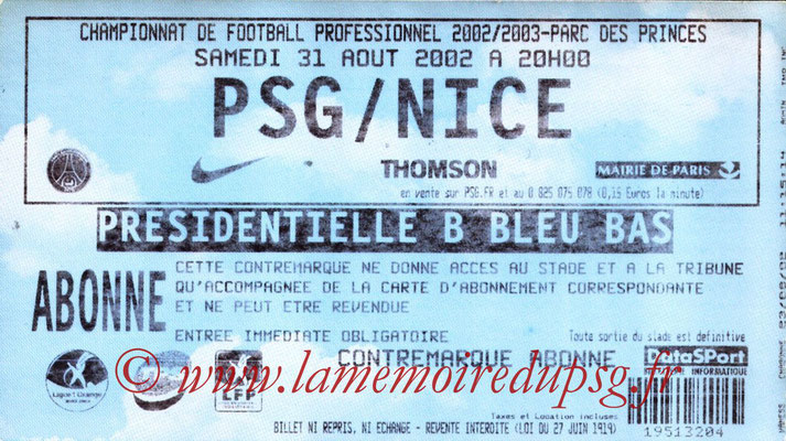 Tickets  PSG-Nice  2002-03