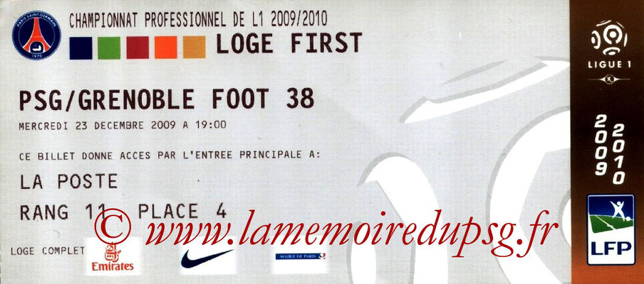 Tickets  PSG-Grenbole  2009-10