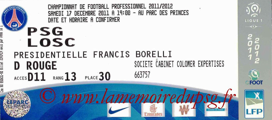 Tickets  PSG-Lille  2011-12