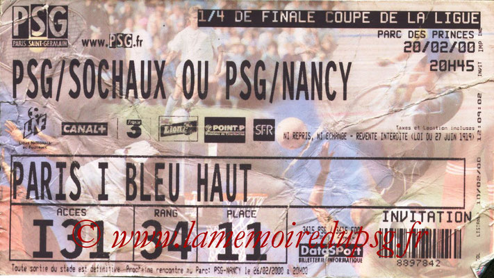 Tickets  PSG-Nancy  1999-00