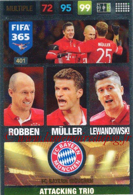 2016-17 - Panini Adrenalyn XL FIFA 365 - N° 401 - ROBBEN + MÜLLER + LEWANDOWSKI (FC Bayern Munich) (Attacking Trio)