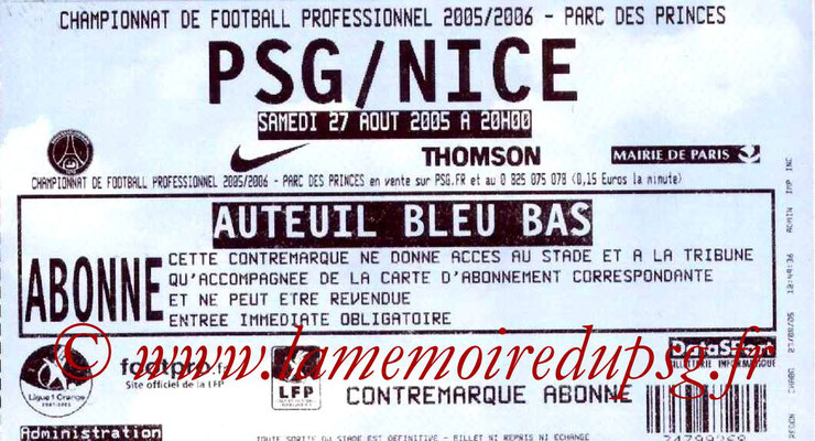 Tickets  PSG-Nice  2005-06