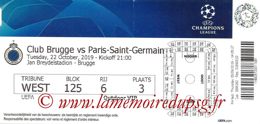 Ticket  Bruges-PSG  2018-19