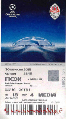 Ticket  Shakhtar Donesk-PSG  2015-16