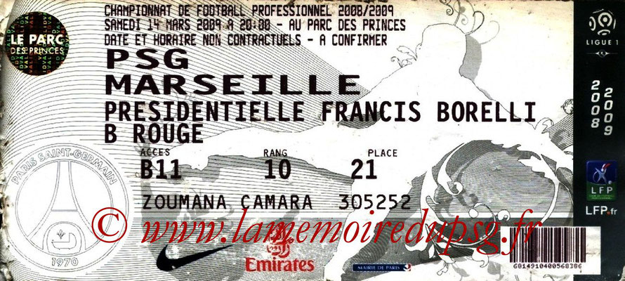 Tickets  PSG-Marseille  2008-09