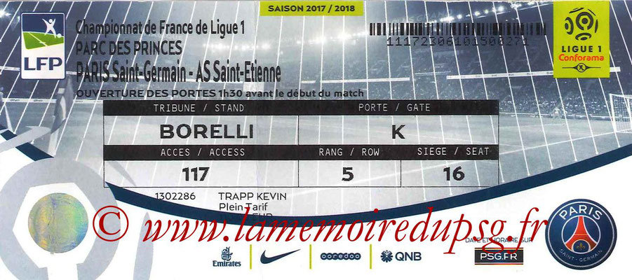 Tickets  PSG-Saint Etienne   2017-18