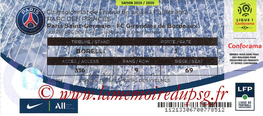 Tickets  PSG-Bordeaux  2019-20