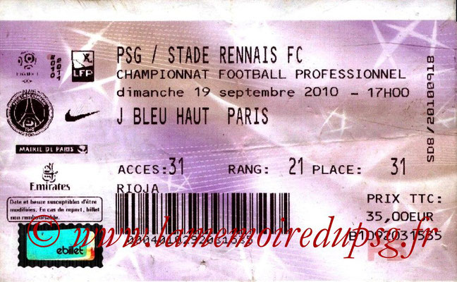 Tickets  PSG-Rennes  2010-11