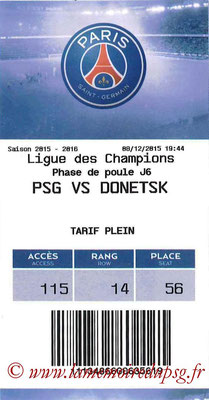Tickets  PSG-Shakhtar Donetsk  2015-16