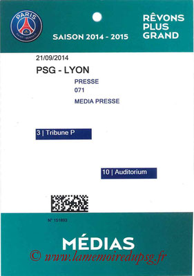 Tickets  PSG-Lyon  2014-15