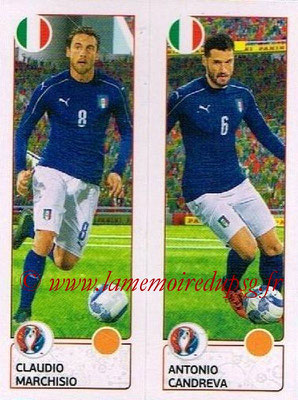 Panini Euro 2016 Stickers - N° 495 - Claudio MARCHISIO + Antonio CANDREVA (Italie)