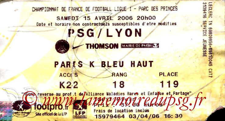 Tickets  PSG-Lyon  2005-06