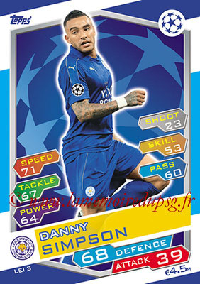 2016-17 - Topps UEFA Champions League Match Attax - N° LEI3 - Danny SIMPSON (Leicester City FC)