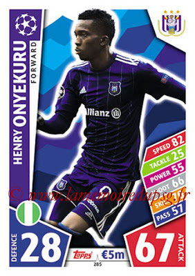 2017-18 - Topps UEFA Champions League Match Attax - N° 285 - Henry ONYEKURU (RCS Anderlecht)