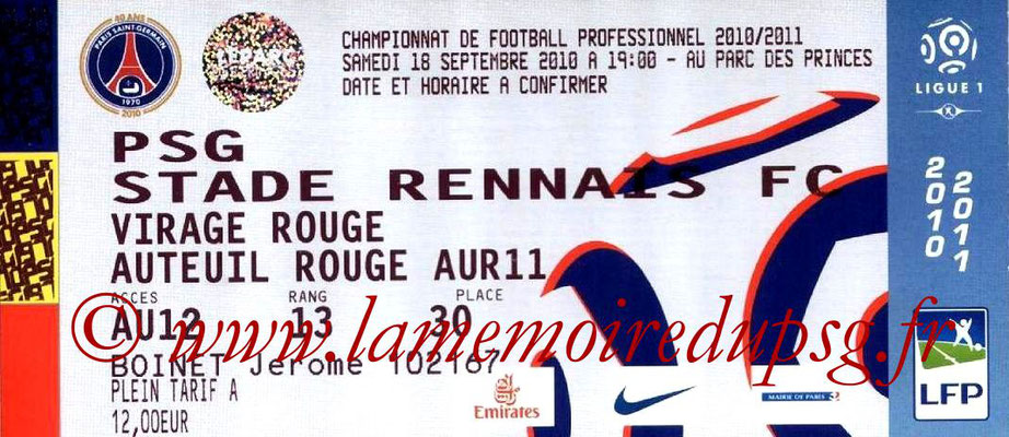 Tickets  PSG-Rennes  2010-11
