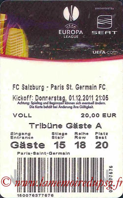 Ticket  FC Salzburg-PSG  2011-12