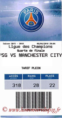 Tickets  PSG-Manchester City  2015-16