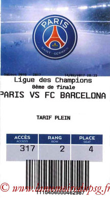 Tickets  PSG-Barcelone  2016-17