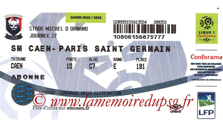 Ticket  Caen-PSG  2018-19