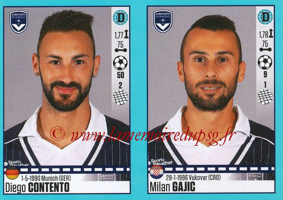 2016-17 - Panini Ligue 1 Stickers - N° 106 + 107 - Diego CONTENTO + Milan GAJIC (Bordeaux)