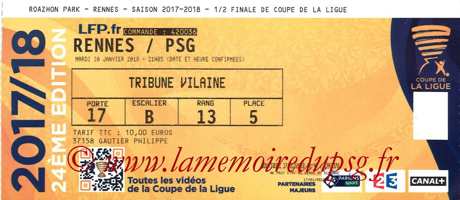 Ticket  Rennes-PSG  2017-18