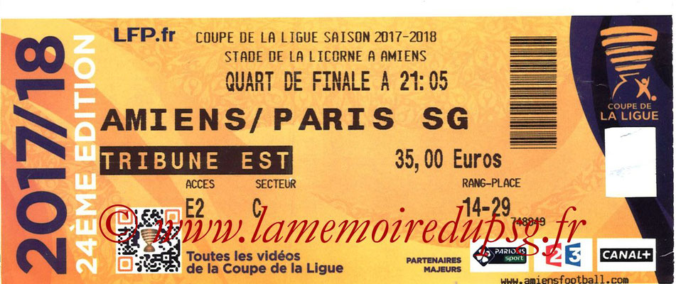 Ticket  Amiens-PSG  2017-18