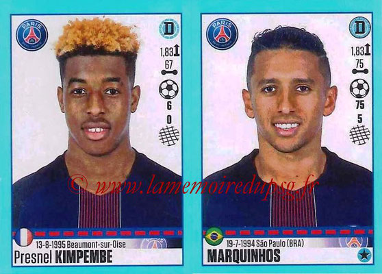 2016-17 - Panini Ligue 1 Stickers - N° 696 + 697 - Presnel KIMPEMBE + MARQUINHOS (Paris Saint-Germain)