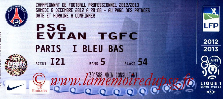 Tickets  PSG-Evian  2012-13