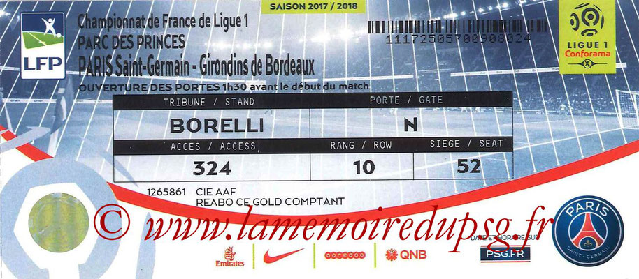 Tickets  PSG-Bordeaux  2017-18