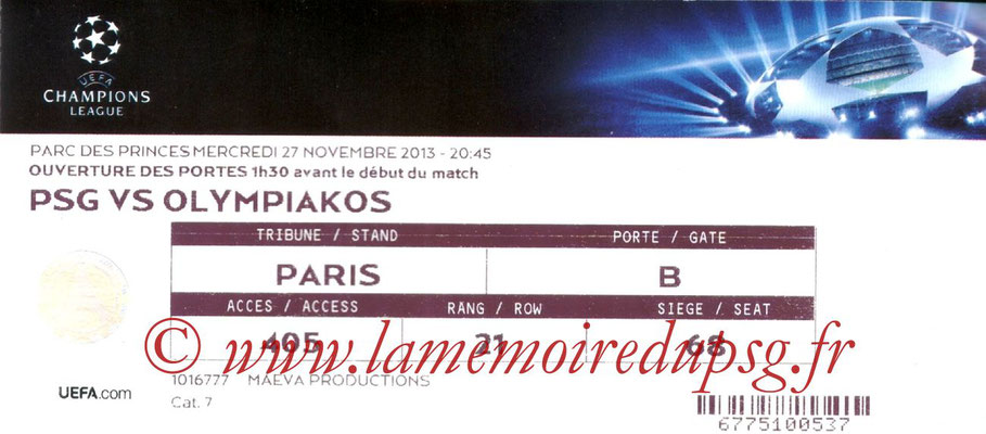 Tickets  PSG-Olympiakos  2013-14
