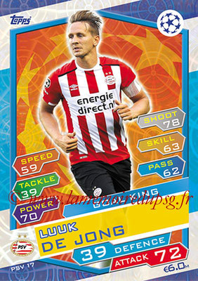 2016-17 - Topps UEFA Champions League Match Attax - N° PSV17 - Luuk DE JOING (PSV Eindhoven) (Goal King)