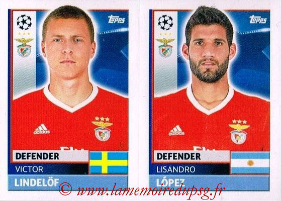 2016-17 - Topps UEFA Champions League Stickers - N° BEN 8-9 - Lisandro LOPEZ + Victor LINDELOF (SL BenFica)