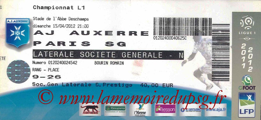Tickets  Auxerre-PSG  2011-12