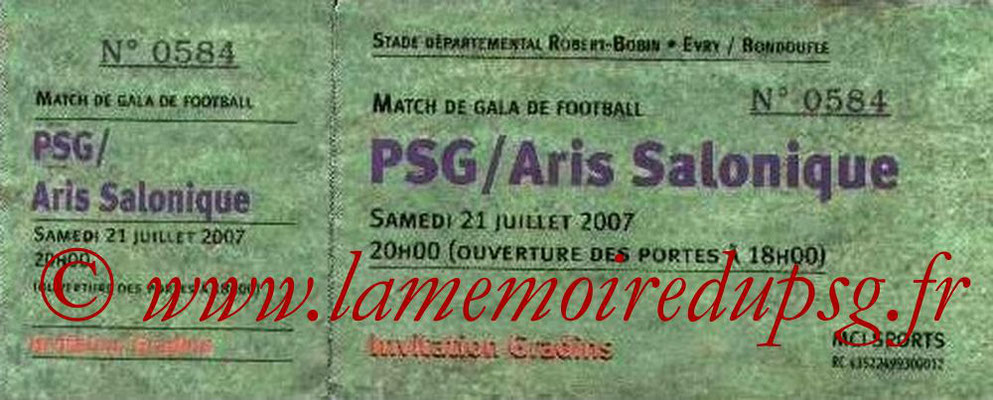 Tickets  PSG-Aris Salonique  2007-08