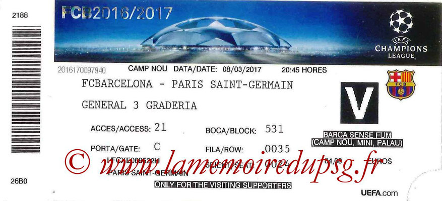 Ticket  Barcelone-PSG  2016-17