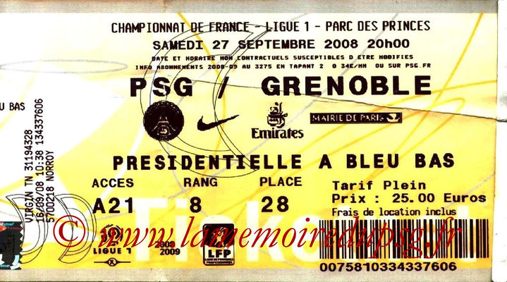 Tickets  PSG-Grenoble  2008-09