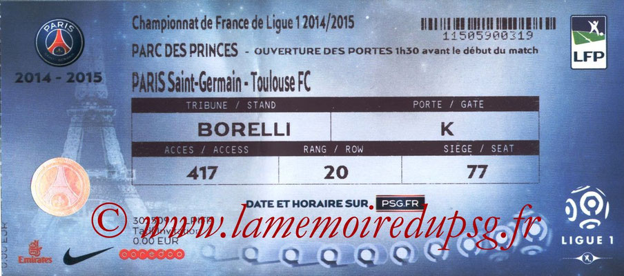 Tickets PSG-Toulouse  2014-15