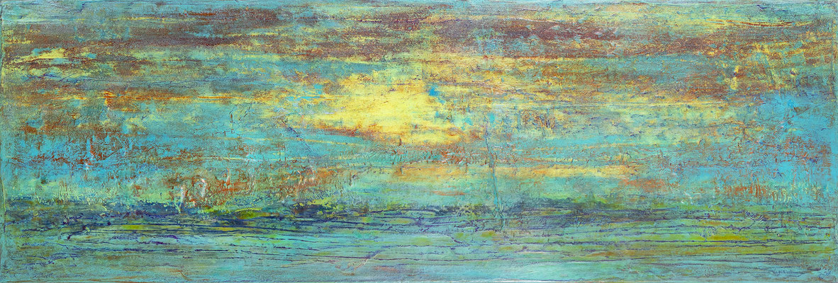 Open Horizon - 2025 (acrylic & mixed media on wood - 50 x 150 x ) - photo: Chris Gebhart [sold / verkauft]