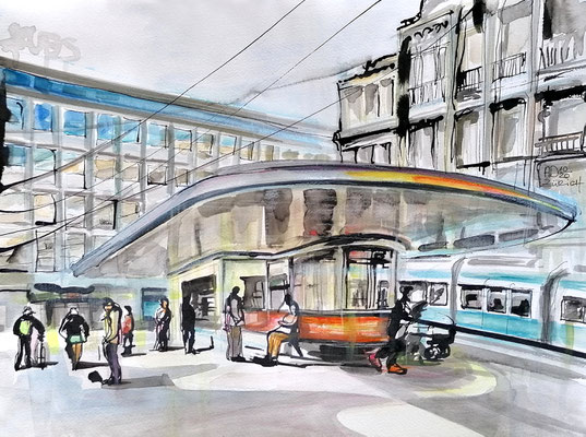 Paradeplatz, 30x40cm, ink and aquarelle on paperr ----sold