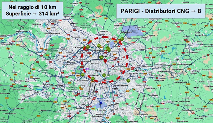 Parigi → CNG stradali nel raggio su 10 km