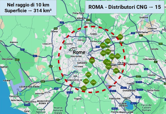 Roma → CNG stradali nel raggio di 10 km