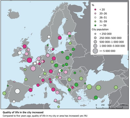 % cittadini che hanno percepito nella propria città un aumento di Qualità della vita negli ultimi 5 anni