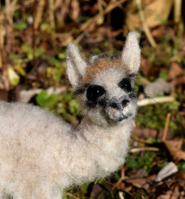 realistisches Alpaka Filztier aus Wolle handgefilzt im Grünen