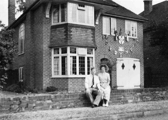 Alan and Kathryn Blunt outside their house, 'Davaar', Meriden Road.
