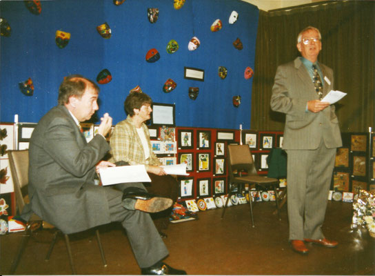 Malcolm and Jean Stent on stage with Mike Bryant.