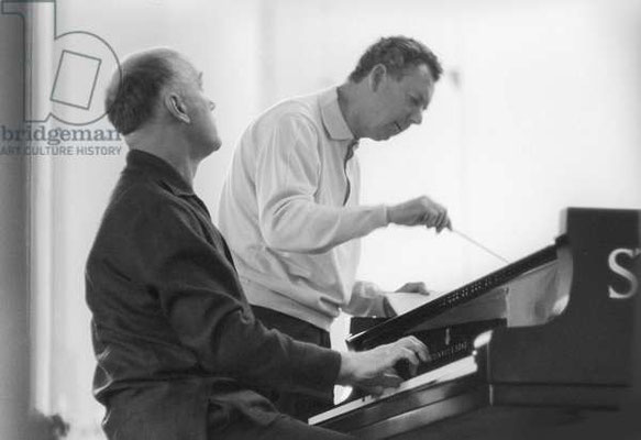 Recording session for a Mozart piano concerto no.27. Aldeburg Festival, Suffolk, 1965